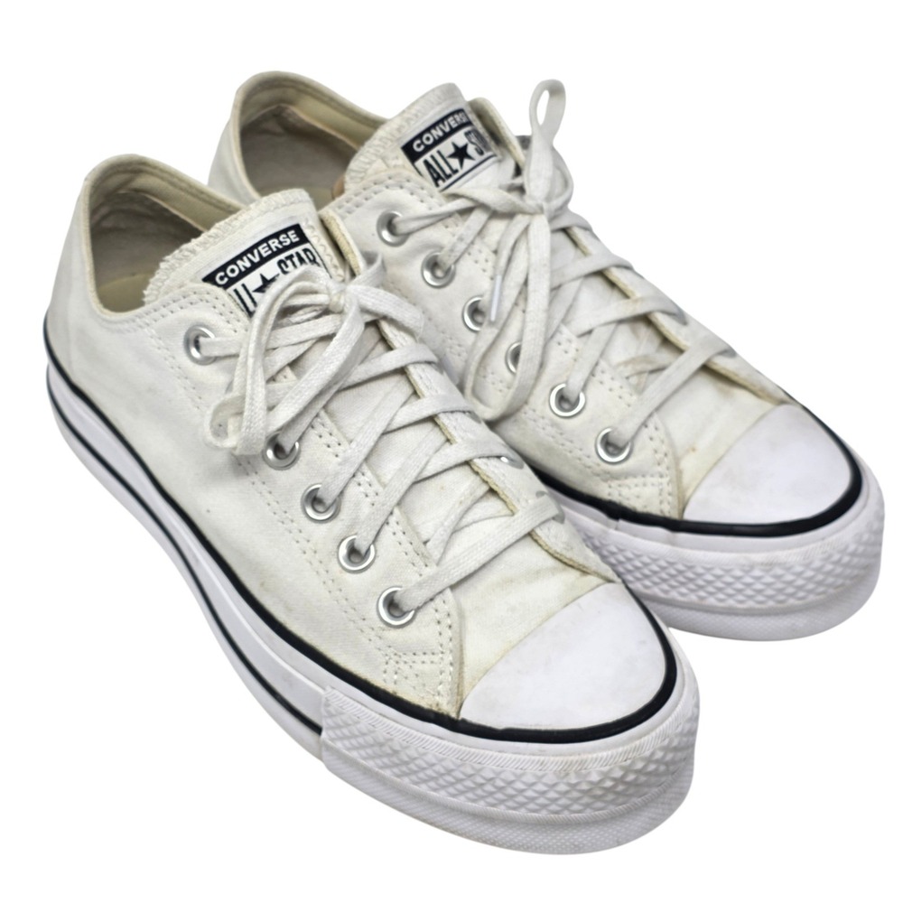 Converse Chuck Taylor All Star Platform Canvas Low Top Shoes White Womens‎ 7.5